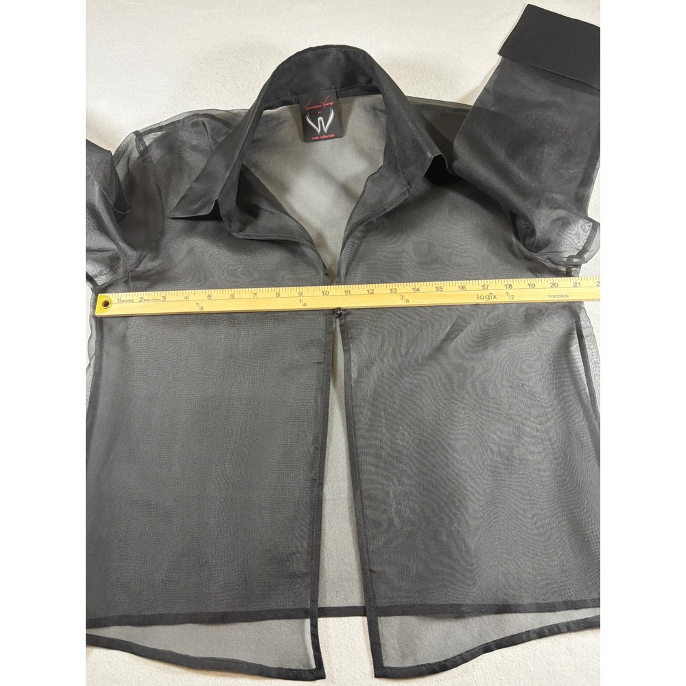Veranique Young for W Collection Sheer Black Blouse French Cuff Organza Top - Picture 6 of 7